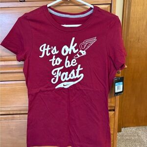 Nike Women's Maroon Active Tee with White Label Detail